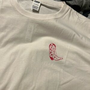 New Victoria's Secret cowgirl graphic campus Tee size large rhinestone logos